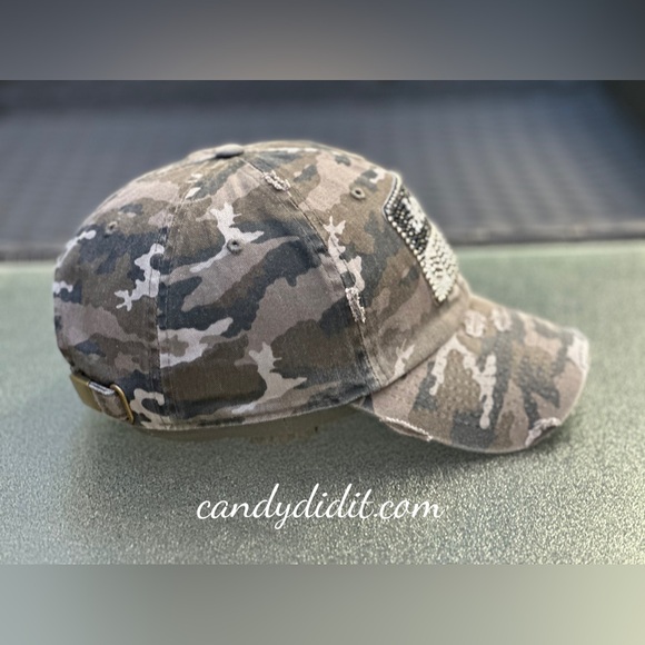 NWT Handmade, Camouflage & Distressed Jeep Girl Bling Ball Cap 100% Cotton - Picture 4 of 10